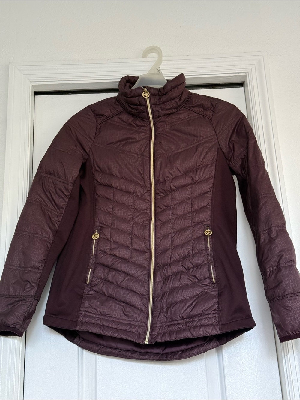 Michael Kors Quilted Puffer Jacket in Plum with Gold Hardware